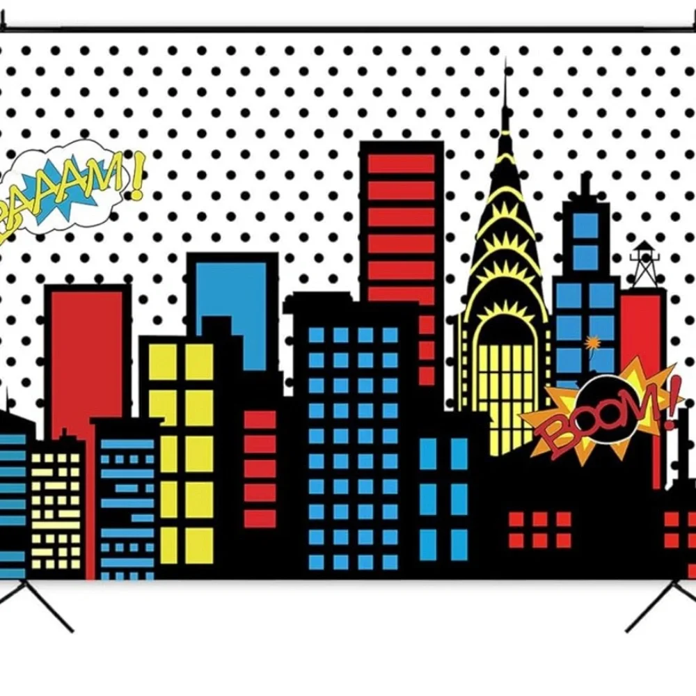 Superhero City Skyline backdrop,5 x 7,Buildings City Boom Photo Background